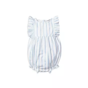 Baby Girl's Striped Ruffle-Trimmed Bubble Romper Petite Plume