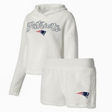 Women's Concepts Sport  White New England Patriots Fluffy Pullover Sweatshirt & Shorts Sleep Set Unbranded