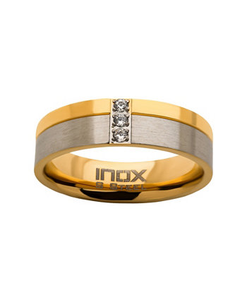 Мужское кольцо из 3-х частей с прозрачным бриллиантом из стали с золотым покрытием INOX