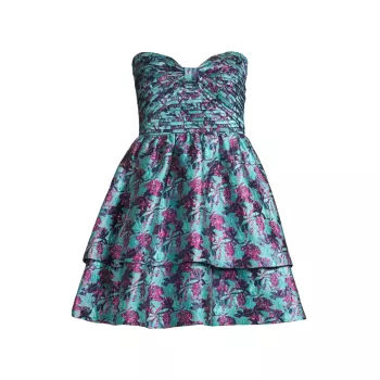 Жаккардовое мини-платье без бретелек с цветочным принтом ONE33 SOCIAL