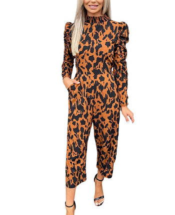 Women's Animal Printed Ruched Sleeve Jumpsuit AX Paris