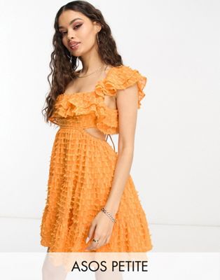 Оранжевое платье мини с плиссированной юбкой и оборками ASOS DESIGN Petite ASOS Petite