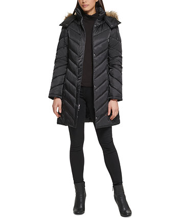 Женское пуховое пальто с капюшоном и отделкой из искусственного меха Kenneth Cole