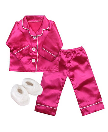 - 18" Doll - Satin Pajamas Slippers Set, 3 Piece Teamson Kids
