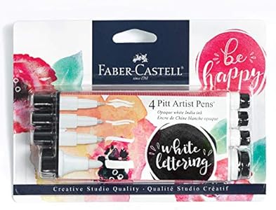 Faber-Castell White Pitt Artist Pen Set - 4 Opaque White India Ink Artist Markers - Lettering and Illustration Marker Set Faber-Castell