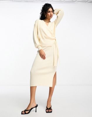 Трикотажная юбка миди Y.A.S кремового цвета - часть комплекта Y.A.S