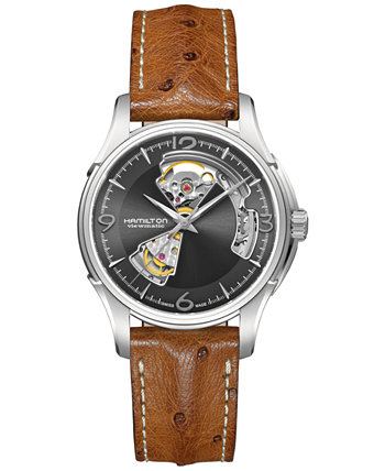 Мужские швейцарские автоматические часы Jazzmaster с коричневым кожаным ремешком 40 мм Hamilton