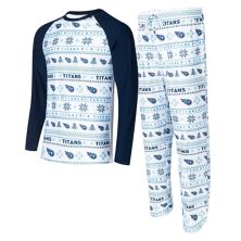Мужской комплект для сна с длинными рукавами и брюками Tennessee Titans Tennessee Titans Sport белого/темно-синего цвета с мишурой реглан Unbranded