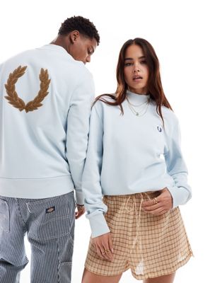 Fred Perry unisex laurel wreath high neck sweatshirt in light blue Fred Perry