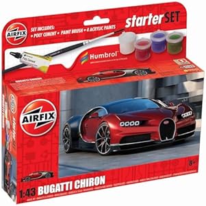 Airfix Starter Set Model Kit Car - A55005 Bugatti Chiron - 1:43 Scale Plastic Model Car Kits, Model Cars to Build and Paint for Adults & Kids 14+, Includes Paints - Mens Hobbies Kits, Skill Lvl. 1 Airfix