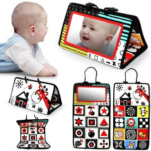 Tummy Play Time Mirror Newborn Toys Infant Toys 0-3 Months Brain Developmental Baby Mirror Tummy Play Time Toys Black and White High Contrast Baby Toys 3 4 6 9 12 Month Boys Girls Crawling Sensory Toy Suorfoxs