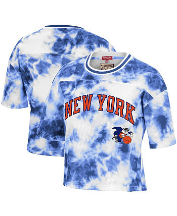 Женская сине-белая укороченная футболка New York Knicks Hardwood Classics Tie-Dye Mitchell & Ness
