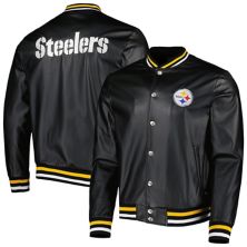 Men's The Wild Collective Black Pittsburgh Steelers Metallic Bomber Full-Snap Jacket The Wild Collective