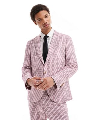 Twisted Tailor floral jacquard suit jacket in mauve Twisted Tailor