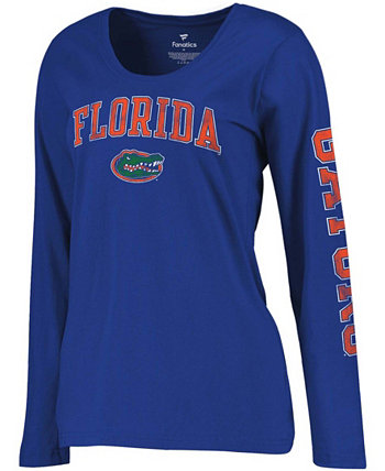 Женская футболка с длинным рукавом Royal Florida Gators Arch Over Logo с овальным вырезом Fanatics
