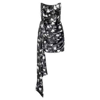 Атласное мини-платье с драпировкой и цветочным принтом Chasing Dawn KATIE MAY