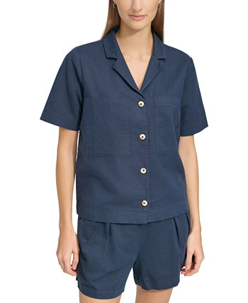 Women's Short-Sleeve Washed Button-Front Camp Shirt Marc New York