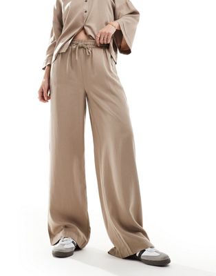Object soft draw string waist wide leg pants in stone - part of a set Object