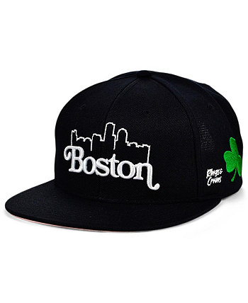 Мужская черная регулируемая шапка Boston Skyline Snapback Snapback Rings & Crwns