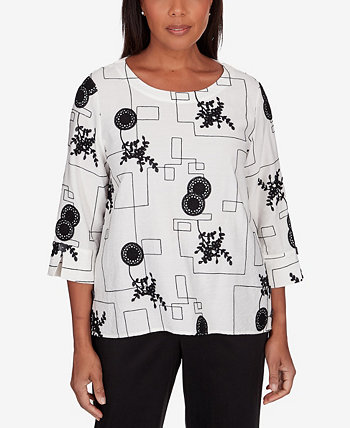 Petite Opposites Attract Black White Geometric Top Alfred Dunner
