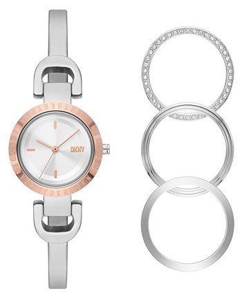 Женские часы City Link с серебристым браслетом из нержавеющей стали 26 мм и верхними кольцами DKNY