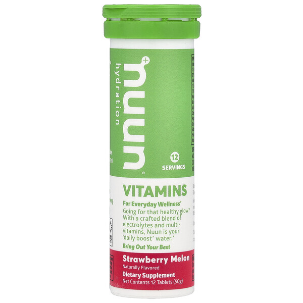 Hydration, Vitamins, Effervescent Vitamin Supplement, Strawberry Melon, 12 Tablets (Таблетки) NUUN