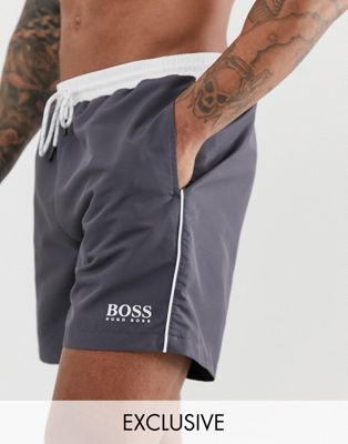 BOSS Star Fish swim shorts in dark gray Exclusive at ASOS BOSS Bodywear