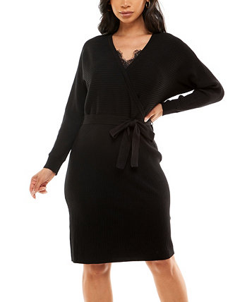 Женское платье-свитер в рубчик с длинным рукавом и кружевной отделкой Adrienne Vittadini
