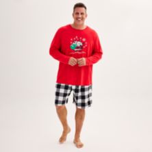 Big & Tall Jammies For Your Families® Doodle Santa Long Sleeve & Shorts Pajama Set Jammies For Your Families