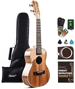 Caramel 26inch CT204 All Solid Acacia Wood Tenor Electric Ukulele Professional Ukelele Kit Beginner Guitar Starter Bundle Strings, Padded Gig Bag, Strap Caramel