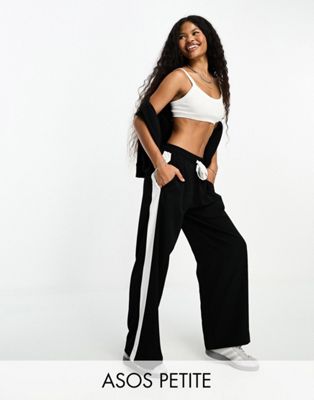 ASOS DESIGN Petite pull on pants with contrast panel in black ASOS Petite