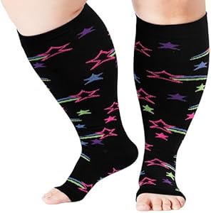 Abodhu Plus Size Compression Socks Open Toe Compression for Women& Men 15-20mmHg Wide Calf Knee High Toeless Compression Sock Abodhu