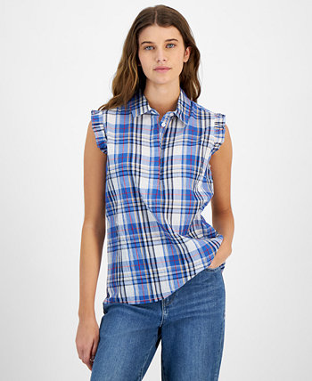 Women's Plaid Collared Sleeveless Top Tommy Hilfiger