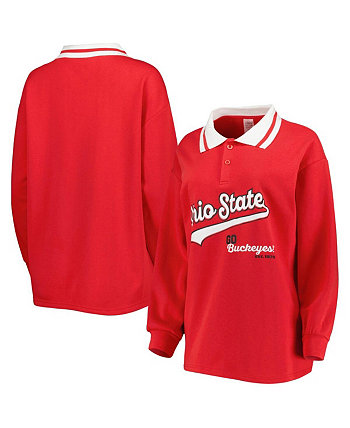 Женская рубашка-поло с длинным рукавом Scarlet Ohio State Buckeyes Happy Hour Gameday Couture