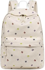 School Backpack for Teen Girls Bookbags Elementary High School Corduroy Laptop Bags Women Travel Daypacks (Strawberry Beige) Bluboon