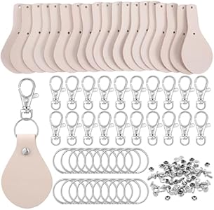 20 Pcs Leather Keychain Blank Craft Kit PU Leather Key Fob Swivel Hook Key Ring for Stamping Laser Engraving Landical