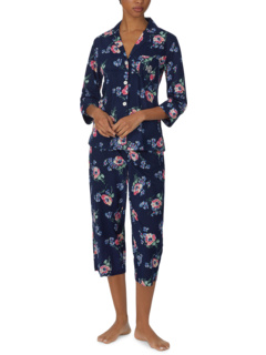 Пижамный комплект из плетеных капри с рукавом 3/4 и воротником-стойкой LAUREN Ralph Lauren