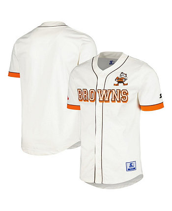 Мужская кремовая бейсбольная футболка на пуговицах в винтажном стиле с потертостями Cleveland Browns Relay Starter