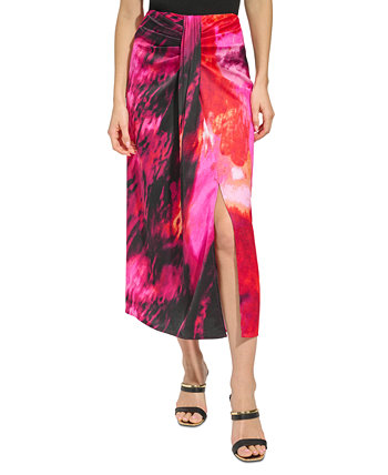 Женская атласная юбка-саронг с принтом-миди DKNY