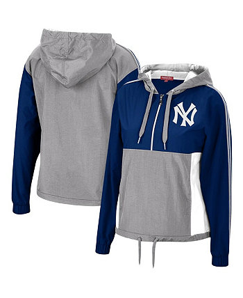 Женская темно-синяя серая куртка-ветровка New York Yankees с молнией до половины Mitchell & Ness