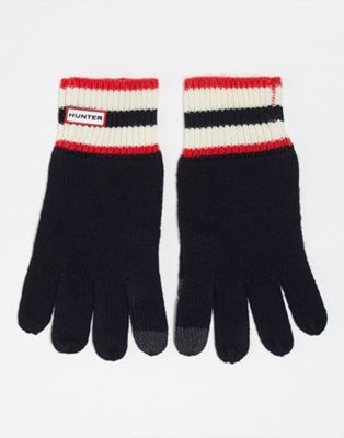 Черные трикотажные перчатки с логотипом Hunter в красную полоску Hunter