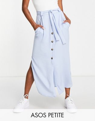 Бледно-голубая юбка миди с поясом и пуговицами ASOS DESIGN Petite ASOS DESIGN