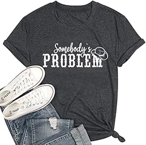 Somebody's Problem T Shirt Womens Western Cowgirl Country Music Summer Graphic Short Sleeve Vintage Top Tees Colorful Bling