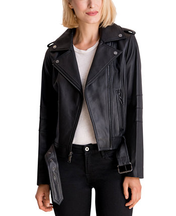 Женское кожаное байкерское пальто с поясом, созданное для Macy's Michael Kors