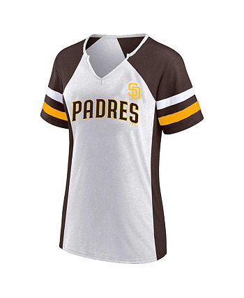 Женская бело-коричневая футболка San Diego Padres размера плюс с вырезом в горловине Profile