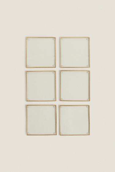 SET OF 6 GLASS COASTERS WITH METAL TRIM Zara Home