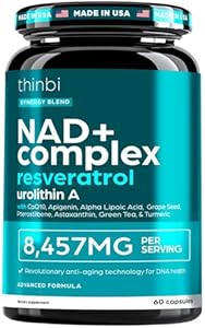 NAD Supplement 8457 mg – Extra Strength NMN Alternative Liposomal NAD+ for Women & Men w/ Urolithin A, Resveratrol, CoQ10, Alpha Lipoic Acid- Energy, Anti-Aging, Cell Regeneration 30-Day Supply Thinbi Artnaturals