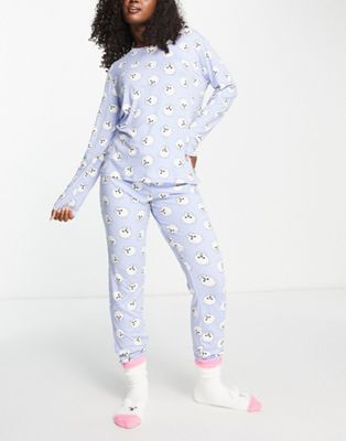 Длинная пижама Chelsea Peers и уютные носки с сиренево-белым померанским принтом Chelsea Peers