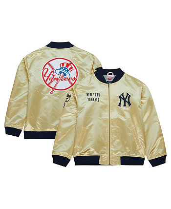 Мужская легкая атласная куртка с молнией во всю длину New York Yankees OG 2.0 золотого цвета Mitchell & Ness