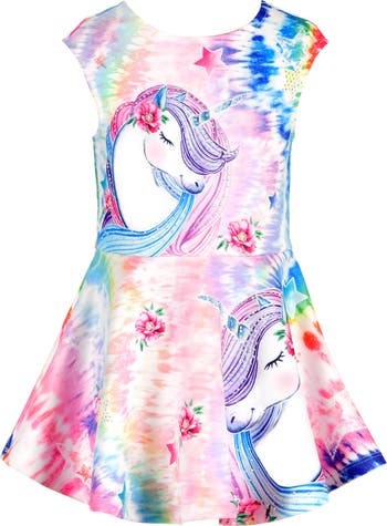 Short Sleeve Unicorn Print Flare Skirt Dress Baby Sara